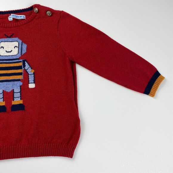 Mayoral Toddler Boys 9M 74cm Robot Red Knitted Pullover Long Sleeve Sweater NWT - Picture 3 of 12